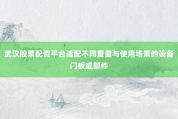 武汉股票配资平台适配不同重量与使用场景的设备门板或部件